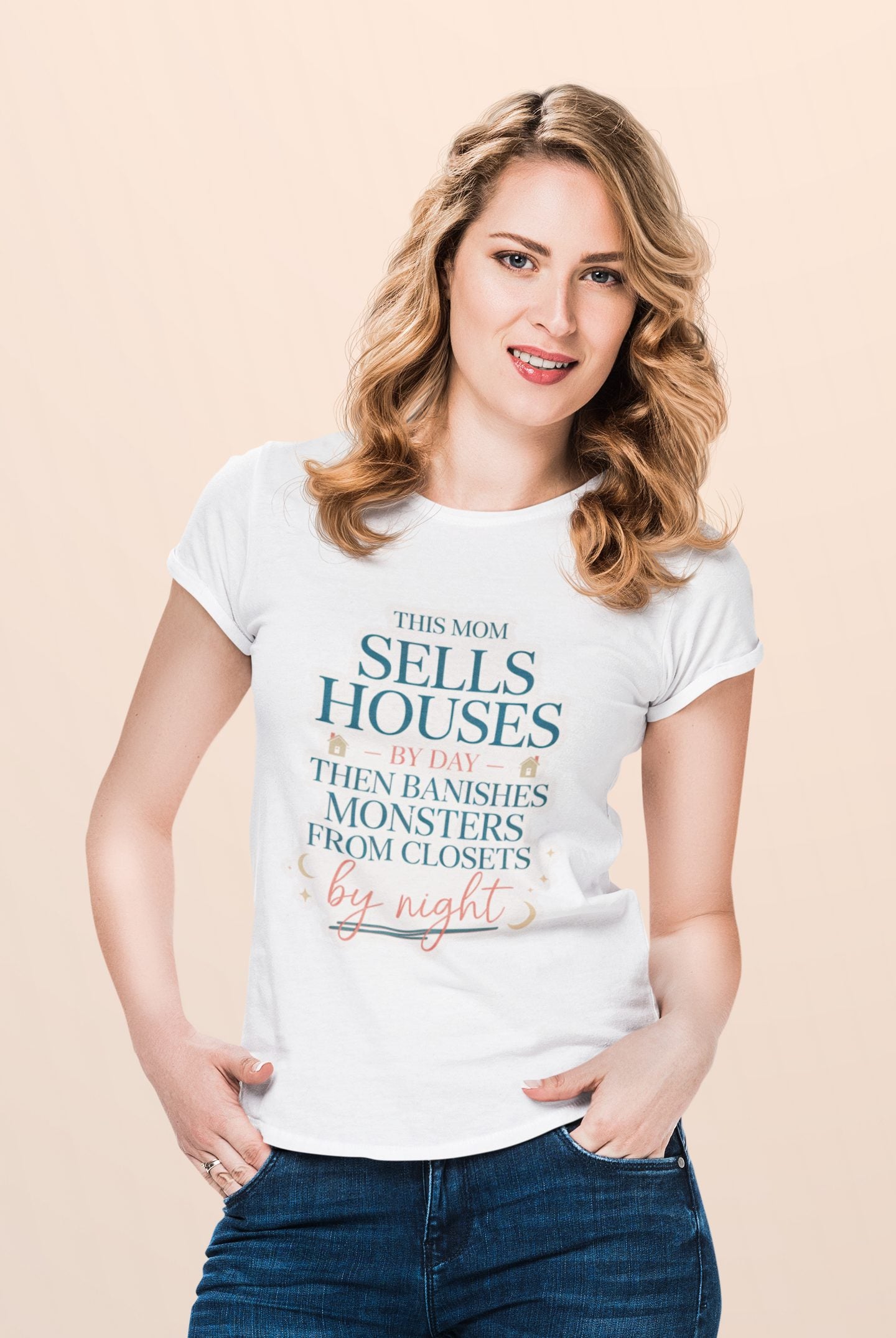 This Mom Sells Houses By Day And Banishes Monsters By Night unisex t-shirt — detail view — The Real Estate Pro Shop